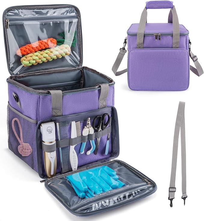 SMYV Pet Grooming Bag for Dog Grooming Supplies, Dog Tote Travel Bag for Pets Grooming Tools Kit Accessories - Light Purple by SMYV