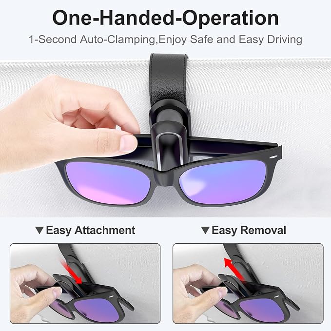 Veharvim Sunglass Holder for Car (2 Pack, One-Handed Operation, Gentle & Secure Hold, Silicone Padded, Universal Fits Sunglass and Car Visor) - Sunglasses Clip for Car Visor (Black & Silver, 4 Pack) - Image 2