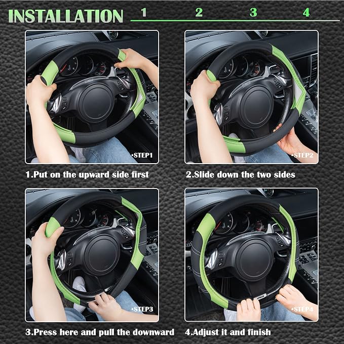 CAR PASS Line Rider Microfiber Leather Sporty Steering Wheel Cover Universal Fits for 95% Truck,SUV,Cars 14.5-15inch, Anti-Slip Safety Comfortable Design (Glows Lime Fluorescent Green) - Image 7