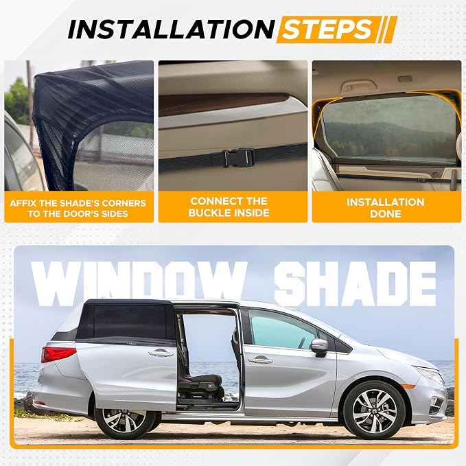 EcoNour Car Window Sun Shades for MPV & Minivan Sliding Door Rear Windows | Elastic Mesh Sunshade for Baby & Passenger Comfort | Car Window Accessories | 2 Pack Side Window Shades - Image 6