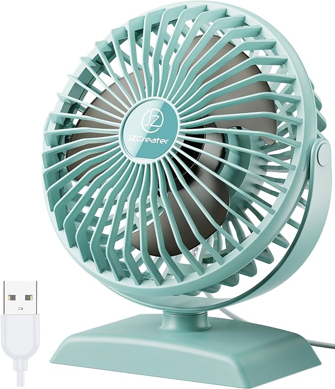 JZCreater USB Desk Fan, USB Fan Mini, 360 Rotation Desktop Fan with 3 Speed, Table Personal Cooling Fan, Quiet Mini Desk Fan, USB Powered, Small Fan for Home Office Bedroom Car Travel,Green by JZCreater