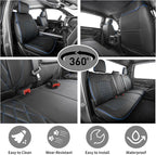 EKR Ram 1500 Seat Covers Custom Fit for (Crew Cab) RAM 1500 Tradesman 2019-2025 & Express 2026,Waterproof Leather Black Car Seat Cover for Trucks Full Set-Faux Leather (Black with Blue Piping) - Image 4