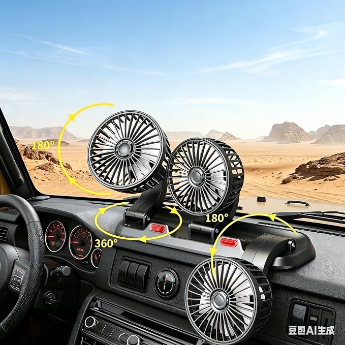 USB 3-Head Car Cooling Fan, 360° Rotation Dashboard Fan with 2 Speeds, Portable Air Cooler for SUV RV Truck Sedan Office Desk, 5V USB Powered for Power Bank Laptop - Image 8