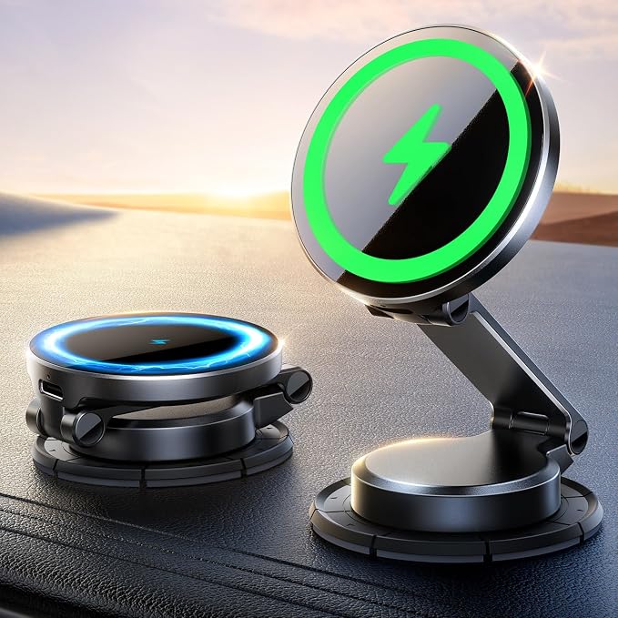 JOYROOM All-Metal MagSafe Car Mount Charger, 15W Mini Magsafe Car Charger for Dashboard, Wireless Car Charger for iPhone 17 Pro Max Plus/iPhone 16 15 14 13 12 Pro Max Plus, Black by JOYROOM