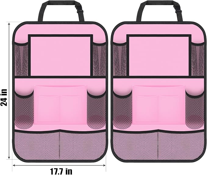Backseat Car Organizer w/ 10 Storage Pockets, 11" Tablet Holder, 2 PCS Pink | Car Organizers and Storage Kick Mats Back Seat Protector w/ Touch Screen Tablet Holder for Kids Toddlers, Travel Accessories - Image 5