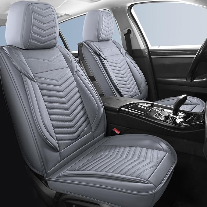 HChengkikz Nappa Leather Car Seat Covers Full Set, Gray Car seat Protector 5 Seats, Waterproof Car Seat Cushion, Universal Automotive Seat Covers Fit for SUV Truck Pick-up Sedan, Front and Rear | Easy Maintenance, Airbag Compatible, Universal Fit For M... - Image 2