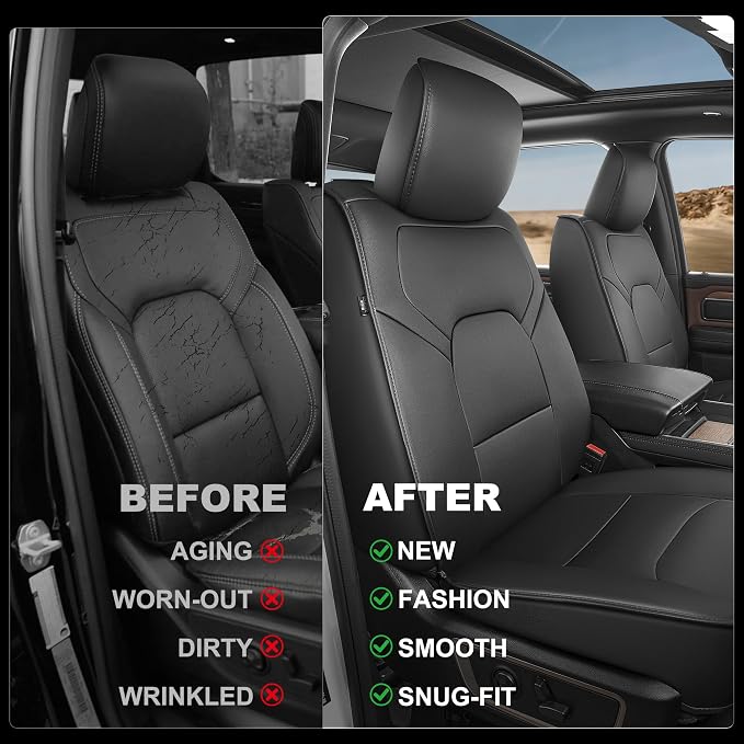 TTX LIGHTING Custom Fit Ram 1500/2500/3500 Front Seat Covers 2012-2026 | Heavy Duty Protection with Original Seat Pattern Waterproof Faux Leather Custom Fit Design for Truck Interiors - Image 3