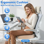 CushZone XXL Memory Foam Seat Cushion for Office & Car, Khaki | U-shaped Coccyx Cutout, Contoured Design, Breathable Removable Mesh Cover, Non-Slip Base, Carry Handle - Image 6