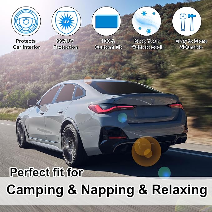 Windshield Sun Shade Car Windshield Foldable Full Windows Coverage Custom Fit for BMW i4 M50 2022-2025 Accessories Window Shades Block Sun UV Rays Privacy Protection 7PCS - Image 6