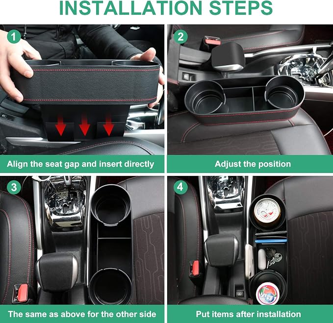 Car Console Side Seat Gap Organizer with Cup Holder, Black | Front Seat Organizer, Console Side Pocket, Cell Phone Holder, Coin Bucket, Car Storage Box, Universal Fits, Easy Installation - Image 5