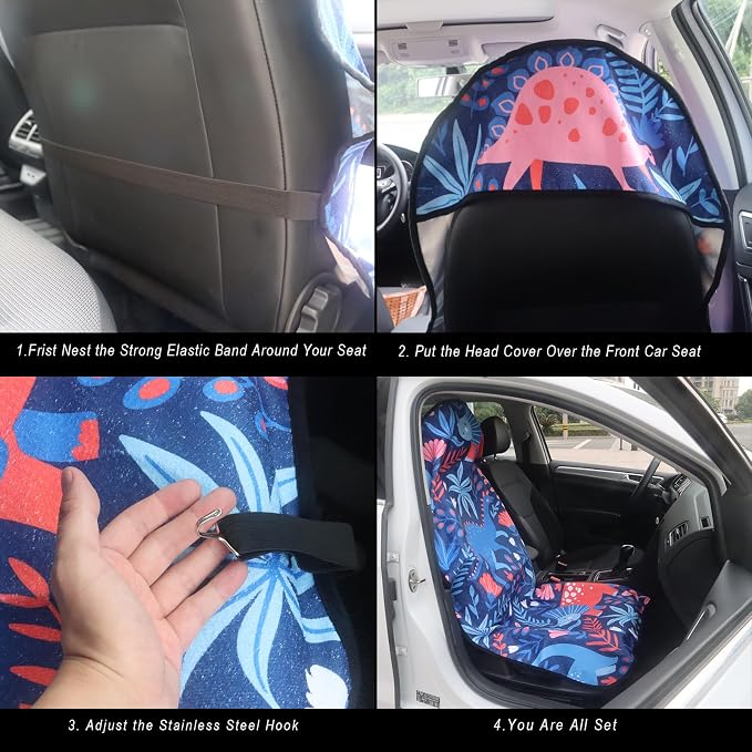 Car Seat Cover Protector Front Seats,for Gym Workout,Running,Swimming,Beach and Hiking,Waterproof Sweat Towel Bucket Seat Covers for Cars SUV Trucks (Dinosaur, 1Pcs) - Image 4