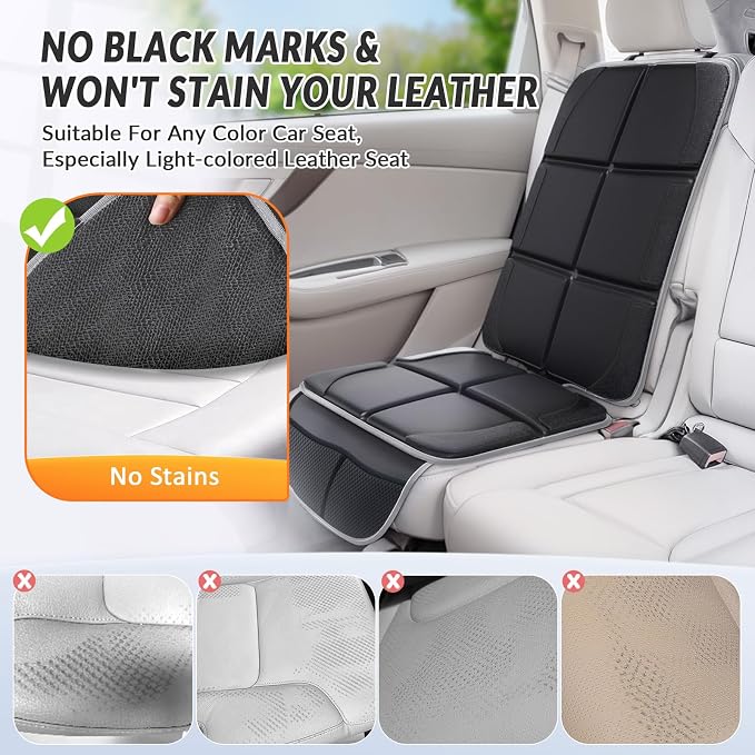 Gimars Car Seat Protector, 2 Pack, XL Thicken EPE Cushion Waterproof 600D Fabric Car Seat Cover for Child Car Seat with Nonslip Backing Mesh Pockets for Baby SUV Sedan Truck Leather Seats, Black-Gray - Image 6