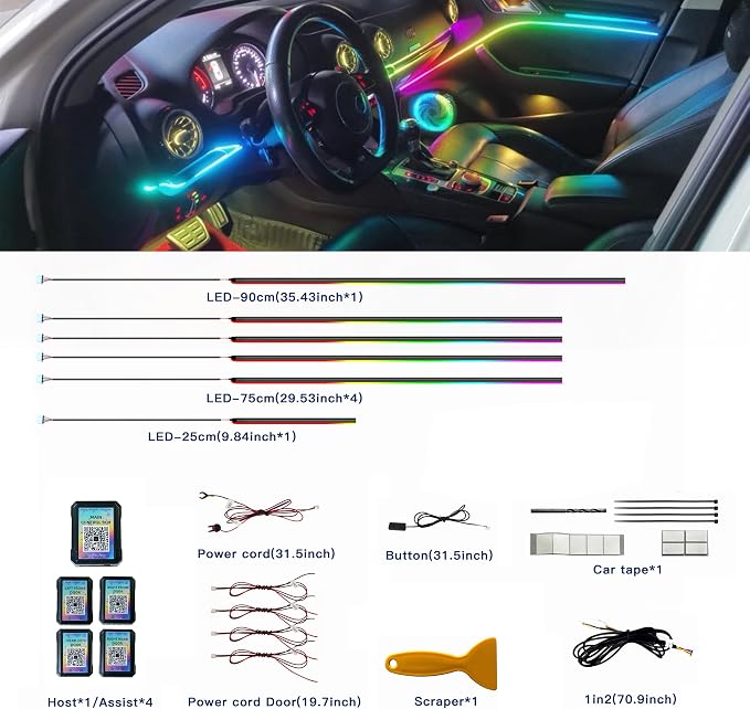 Acrylic Interior Car LED Strip Lights,dreamcolor 6-in-1 Car Ambient Lighting Kit, with APP Control, 622 LED Fiber Optic Strip Lights for Cars,Supports Neon Sync with Music DIY Mode. - Image 4