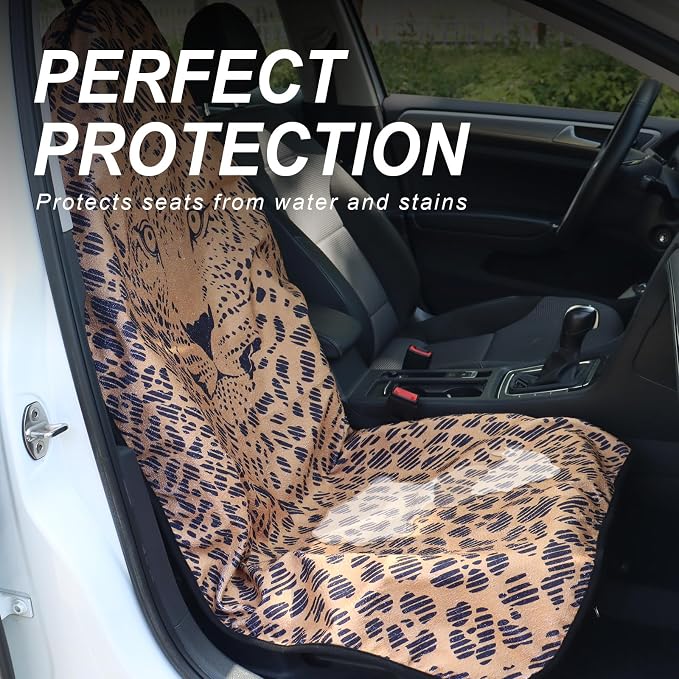 Sweat Towel Car Seat Cover Protector Front Seats for Gym Workout, Running, Swimming, Beach and Hiking, Waterproof Universal Seat Cover for Car, Trucks, Van & SUV (2, Leopard Head, Front) - Image 3