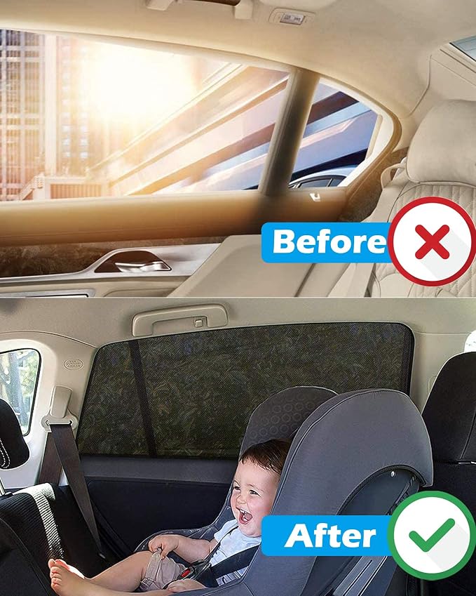 Tevlaphee Car Window Shades, 2 Pack Car Sunshade for Kids Breathable Universal Sun Visor Car Net for Baby with Certified UV for Side Window, Spandex Mesh Material Protect Privacy for Family (L) - Image 5