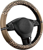 Road Comforts Leopard Steering Wheel Cover for Women, Cute Anti-Slip Microfiber Leather, Universal Fit 14.5-15 Inch Round Steering Wheel - Beige - Image 2