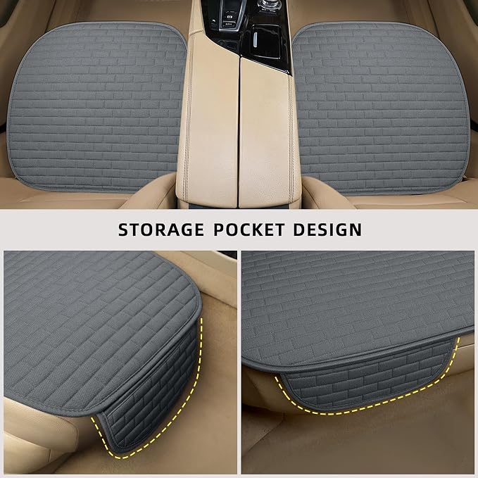 Dark Gray Linen Back Seat Cover, Rear Car Seat Cover for Cars Truck SUV | Seat Covers with Storage Pocket, Bottom Auto Seat Cushion Pad Mat for Most Vehicles - Image 3