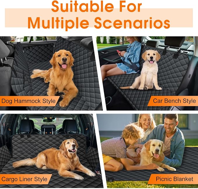 NECKORY Waterproof Dog Car Seat Cover for Back Seat, Pet Hammock- L, Black | Durable waterproof hammock with nonslip design & storage pockets. Protects seats from scratches, fits cars, SUVs & trucks. - Image 6