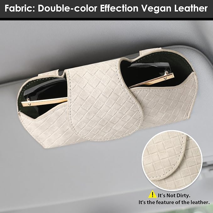 KINIVA White Car Visor Sunglass Holder Leather Glasses Case with Magnetic Closure - Image 2
