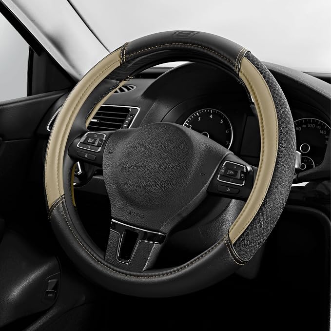 Skechers Air-Cooled Steering Wheel Cover,Leather Car Steering Wheel Cover Universal Fit 14" 1/2-15" Car Wheel Protector for Men Women Fit Suvs,Vans,Sedans,Car,Trucks,Beige by Unknown