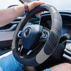 CAR PASS Line Rider Microfiber Leather Sporty Steering Wheel Cover Universal Fits for 95% Truck,SUV,Cars,14.5-15inch Anti-Slip Safety Comfortable Desgin (Black-Gray) - Image 2