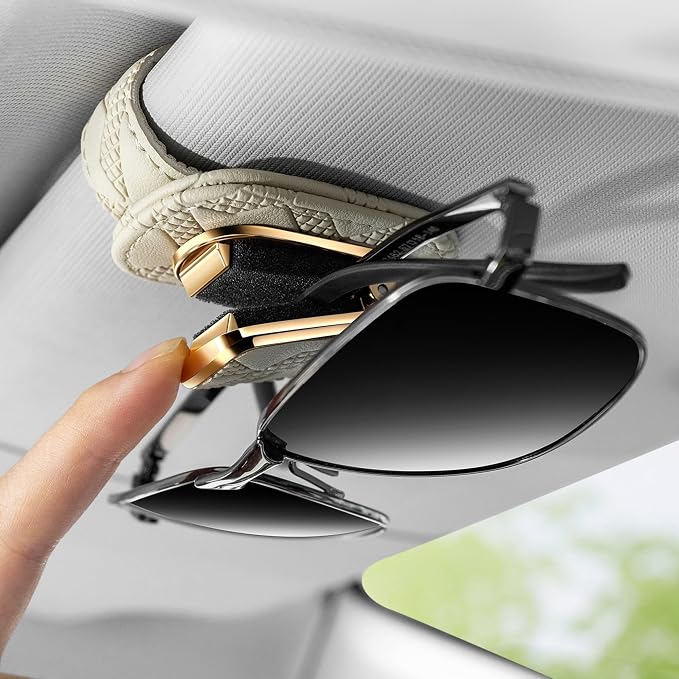 Leather Sunglass Holder for Car, Black | Car Sunglasses Holder Clip, Multi-Functional Card Ticket Organizer, Universal Fit, Car Visor Accessories, Driver Gift - Image 4