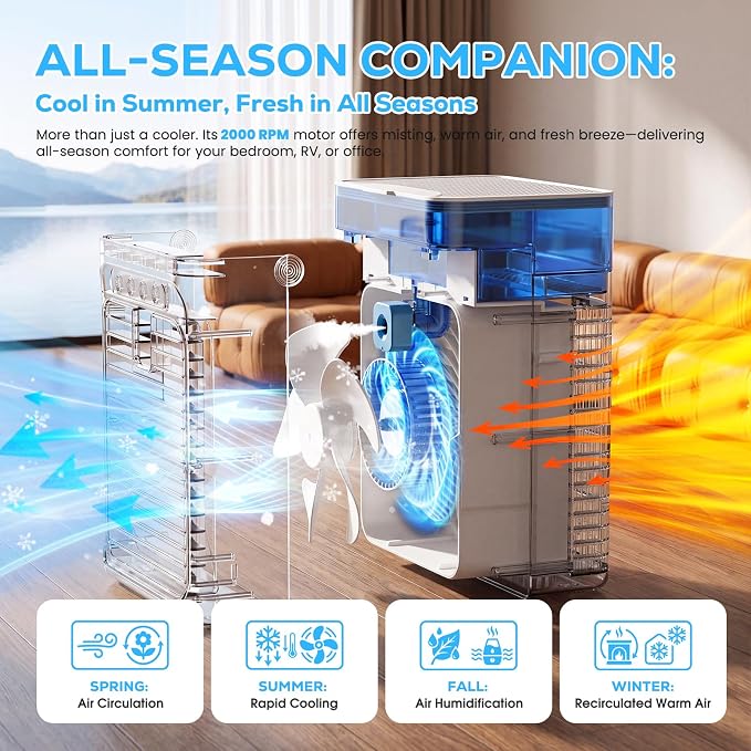 Portable Air Conditioners, Personal Evaporative Air Cooler with 1000ML Water Tank, 3 Speeds & 2 Mist Modes, Portable AC Fan for Car, Caravan, Kitchen, Office Desk - Image 4