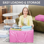 TICONN 2 Pack Extra Large Moving Bags Heavy Duty with Zippers & Carrying Handles, Durable Storage Bags Moving Boxes for Closet Organizers and Storage (2 Pack, Pink) - Image 7
