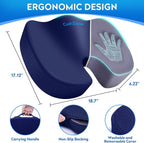CushZone XXL Memory Foam Seat Cushion for Office & Car, Blue | U-shaped Coccyx Cutout, Contoured Design, Breathable Removable Mesh Cover, Non-Slip Base, Carry Handle - Image 4