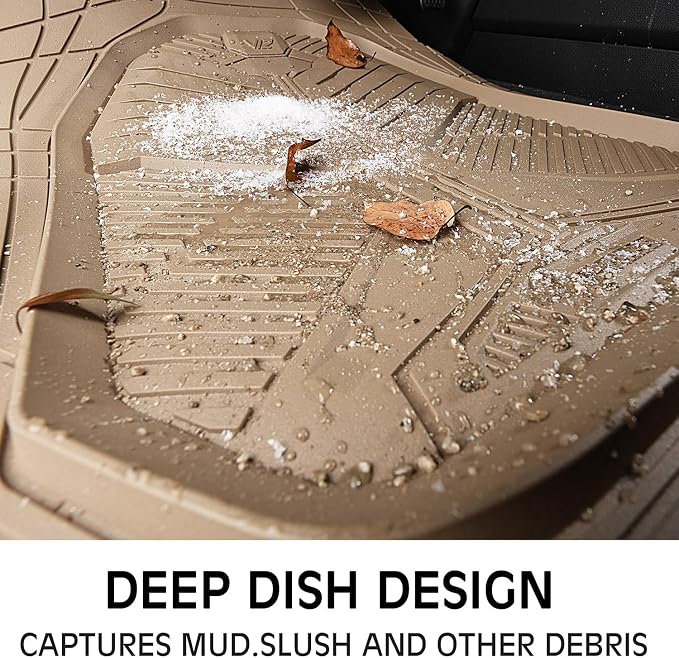CAR PASS Heavy Duty Rubber Car Mats, Deep Dish Car Floor Mats Full Set, Universal All Weather Automotive Mats 3 Pieces Trim to Fit for Sedans SUVs Trucks, Waterproof Anti-Slip Floor Mats, Full Beige - Image 5