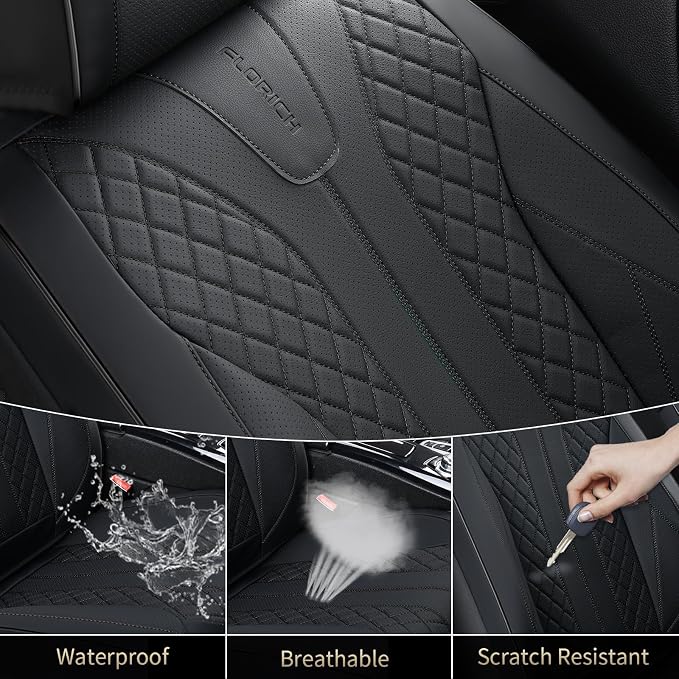 FLORICH Leather Automotive Seat Covers, Waterproof Seat Covers, Black Front Car Seat Cover, Full Coverage Car Seat Covers 2 Pack Car Seat Cushion Protector Universal Fit for Most Cars SUV Trucks - Image 5
