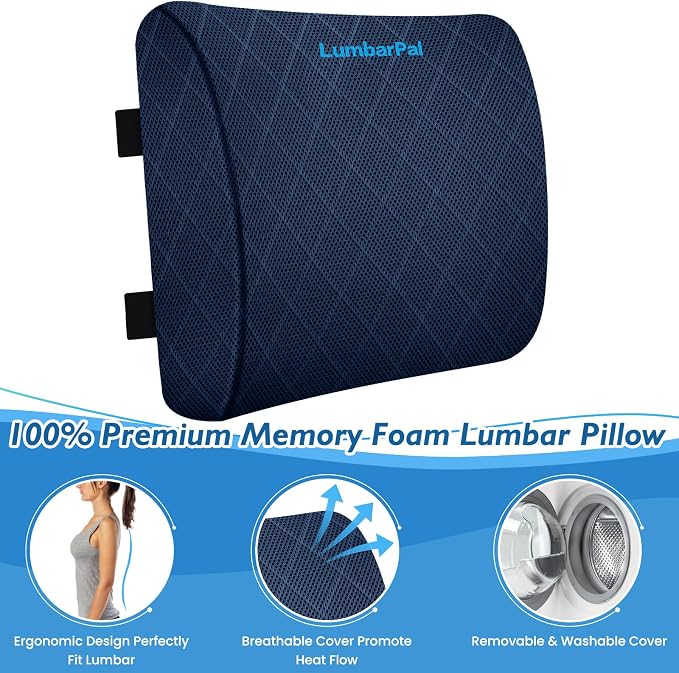 Lumbar Support Pillow for Office Chair, Back Support, Memory Foam, Blue | Improve Sitting Posture & Back Pain Relief. Lumbar Pillow Fits Office, Gaming & Car Chairs with Adjustable Dual Straps - Image 3