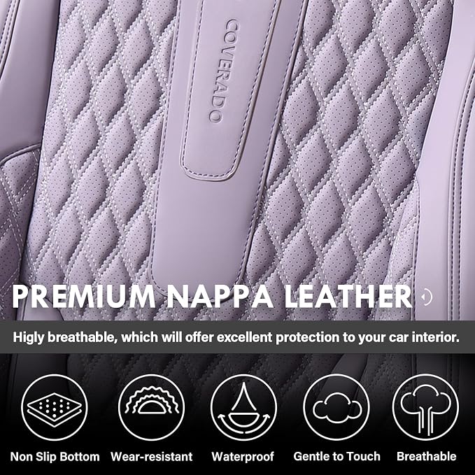 Coverado Seat Covers Front Seats, Purple Car Seat Cover with Lumbar Support, Waterproof Car Seat Cushion, Front Car Seat Covers Leatherette Car Seat Protector Universal Fit Most Cars - Image 4