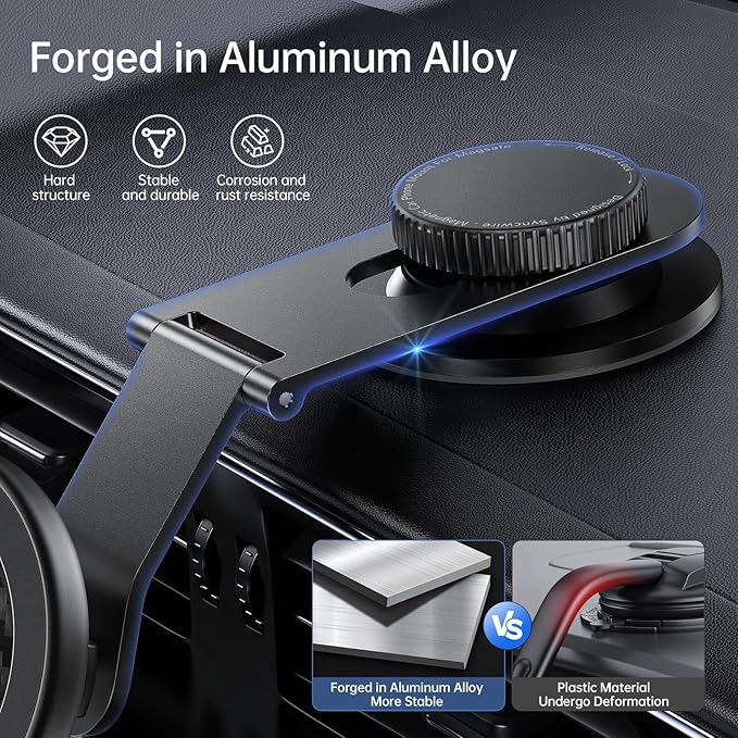 SYNCWIRE MagSafe Car Mount for Dashboard,Foldable Aluminum Arm,Black | Premium Magnetic Phone Holder for Tesla&Cars,Strong Magnet,Aluminum Alloy,Ultra Stable for iPhone 17 16 15-12 Pro Max&More - Image 3