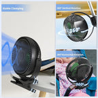 Clip on Fan, Rechargeable Portable Fan, 8 Inch Small Desk Fan - 10000mAh Battery Powered Fan with 4 Speed, 360° Rotation Personal Fan Suitable for Golf Cart, Bedroom, Travel and Camping (Green) - Image 5