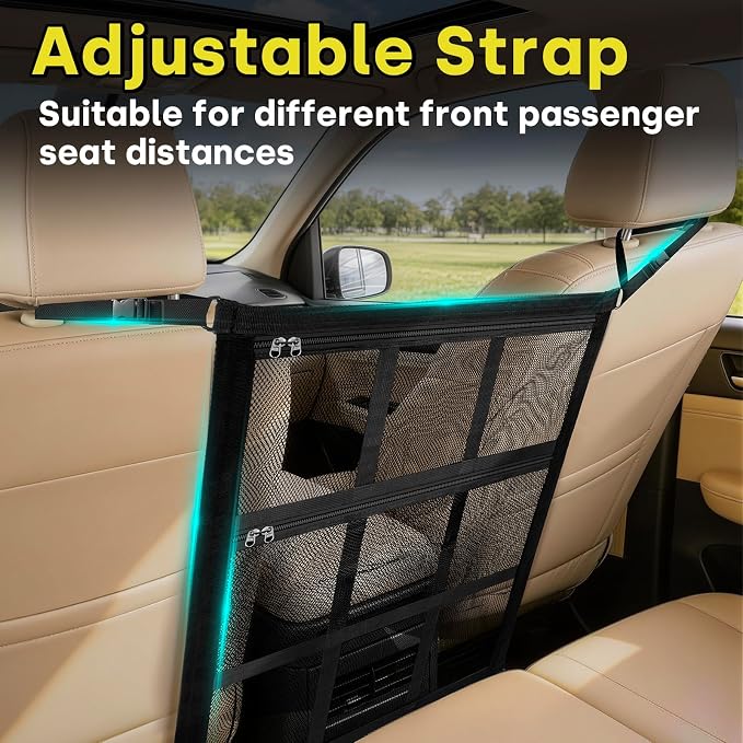 JOENIE Upgraded Dog Car Barrier, Tool-Free Easy Install, Adjustable 22x25 Inch Universal Fit for SUV Sedan Truck, Double-Layer Mesh with Zip Pockets, Sturdy & Breathable - Image 5