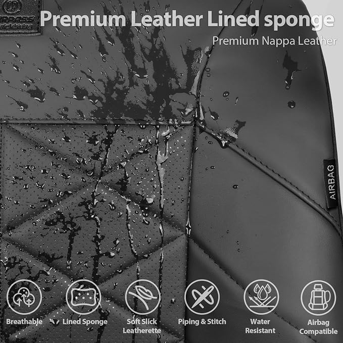 CAR PASS Memory Foam Leather Car Seat Covers Full Set, Breathable Perforated Nappa Leather Seat Covers Full Set, Comfort Universal Fit for Most SUV Truck Sedan, Airbag Compatible 5 Seats All Black - Image 7
