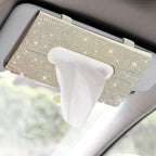 Bling Car Sun Visor Tissue Box Holder, Visor Accessories, Rhinestone PU Leather Crystal Sparkling Napkin Holder, Auto Sun Visor Paper Towel Cover Case Accessories for Most Cars (Beige+White) by Unknown