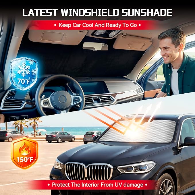 Windshield Sun Shade for Ford Expedition 2018-2024 | Custom Fit, Car Front Window Cover, Foldable Sunshade, 5-Layer Thermal Insulation, Blocks Heat & UV Rays, Keep Car Cool - Image 2