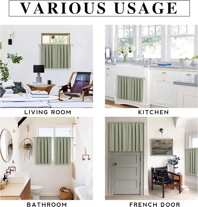 RYB HOME Short Sage Green Blackout Curtains for Small Bedroom Window Cafe | Thermal Insulating, UV Blocking, Privacy Protection, Drapes/Tiers for Basement Garage Bathroom, W42 x L36, 2 Panels - Image 7