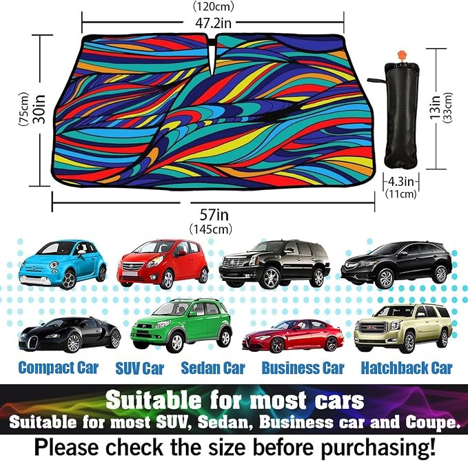Neon Wave Print Car Sunshade Umbrella Colorful Neon Windshield Sun Shade for Car Retractable Umbrella Sunshades for Front Window Sun Shades Cover Visor Portector Block UV Ray - Image 6