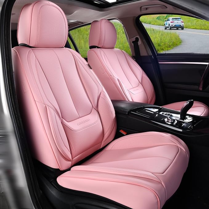 Coverado Seat Covers, Car Seat Covers Front Seats, Car Seat Cover, Car Seat Protector Waterproof, Car Seat Cushion Leather, Pink Seat Covers Carseat Cover Universal Fit for Most Cars by COVERADOAUTO