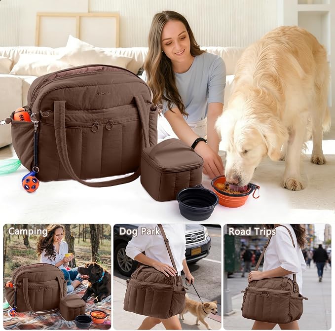Dog Travel Bag for Supplies, Airline Approved Pet Travel Organizer with 2 Food Containers & Collapsible Bowls, Large Capacity Dogs Tote Bag for Weekend, Stylish Dog Mom Gift for Pet Lovers - Image 5