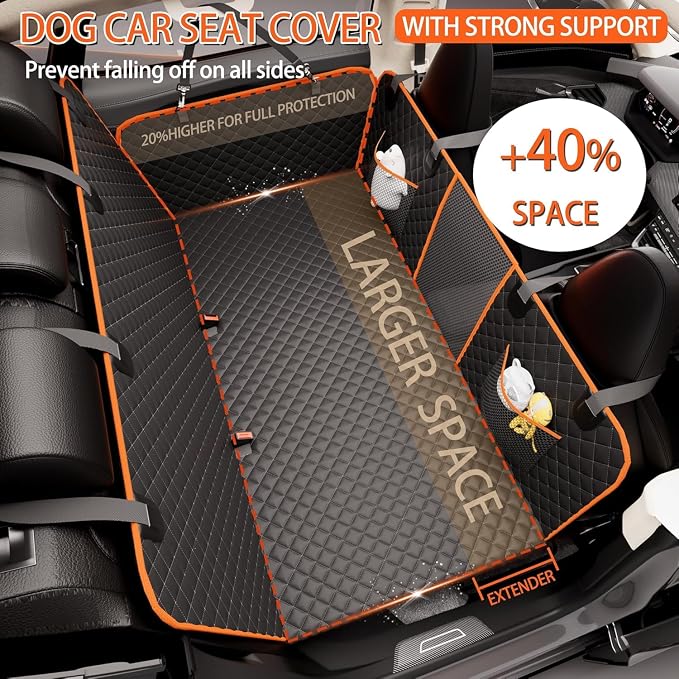 Back Seat Extender for Dogs - Large Space, Heavy-Duty Dog Car Seat Cover for Back Seat with Hard Bottom Holds 420lbs, Waterproof 600D Upgraded Material Dog Hammock - Image 2