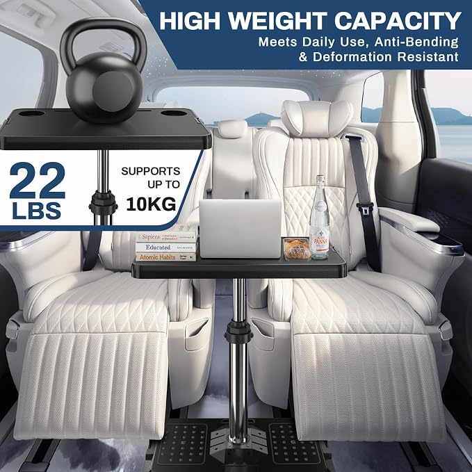 Car Seat Tray Table, Multi-Function Adjustable Tray for Work & Eat | Pneumatic lift, 360° rotatable top, tool-free car tray. High-density composite holds 10kg, anti-slip base - Image 6