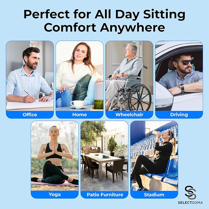 Gel Seat Cushion for Long Sitting, Pressure Relief for Sciatica, Tailbone, Coccyx & Back Pain, Office Chair, Wheelchair, Car & Truck – Large Size Blue Gel - Image 8