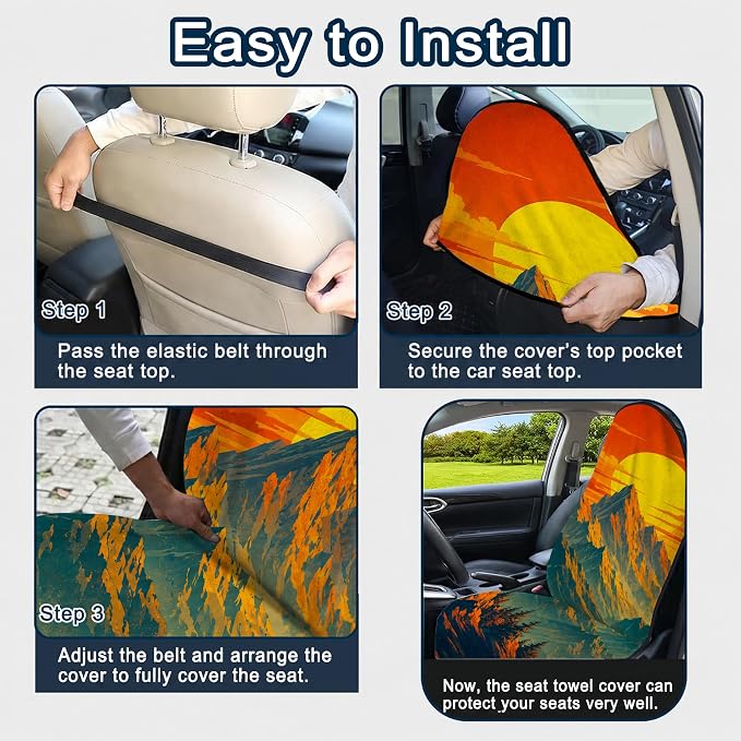 Car Seat Towel Cover 2 Pack for Front Seats, Sweat Absorbent Car Seat Protector with Non-Slip Backing, Waterproof Towel Car Seat Covers for Runners, Gym, Swimming, Beach, Mountain Sunset - Image 8