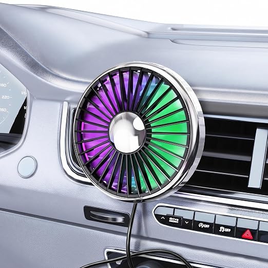 USB Car Fan for Air Vent, 360°Rotatable Clip On Cooling Fan with LED Light, Portable Vehicle Fan for Backseat, Truck, SUV, RV, Quiet Car Vent Fan for Summer Travel, Car Seat Cooling Fan,Silver by Unknown