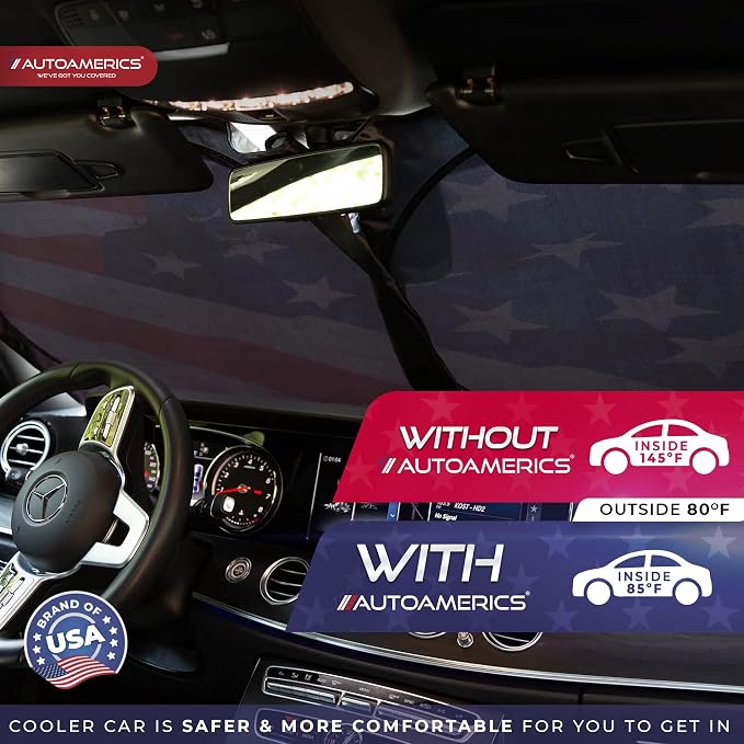 Autoamerics 1-Piece Windshield Sun Shade Grunge American Flag - 4 USA Design - Foldable Car Front Window Sunshade for Most Sedans SUV Truck - Blocks Max UV Rays and Keeps Your Vehicle Cool - Large - Image 7