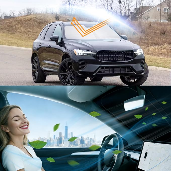 Windshield Sun Shade for 2018 2019 2020-2026 XC60 Volvo | Foldable, Full covered for windshield, Block UV Rays, Heat Reduction, Easy to install, Keeps Car Cooler - Image 6